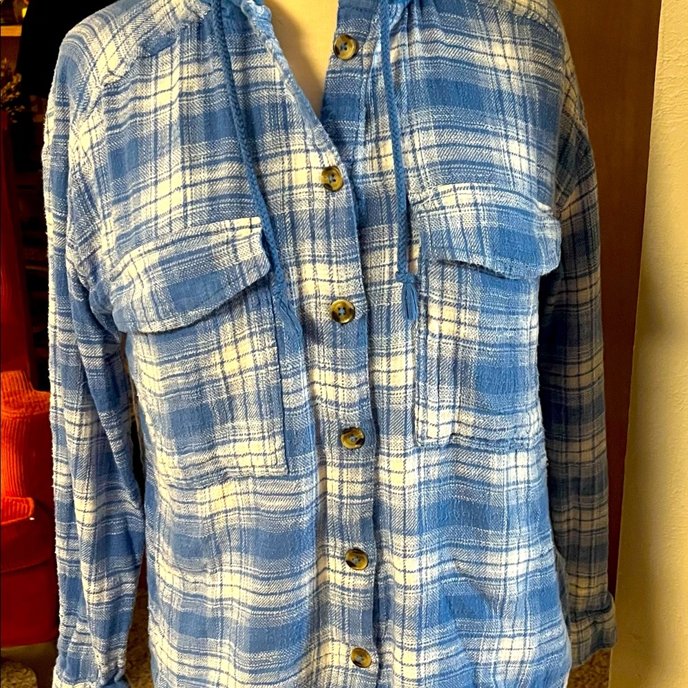 Woven Plaid Hoodie